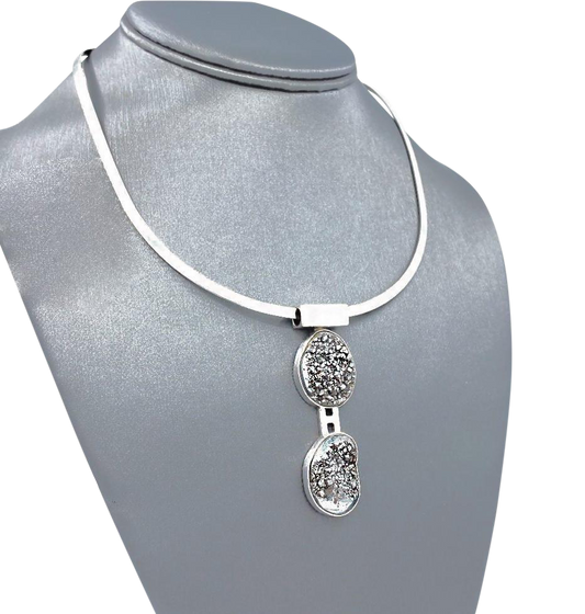 Double Druzy .925 Sterling Silver Neck Cuff and pendant set