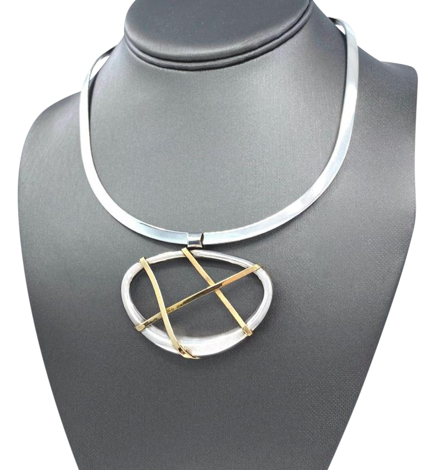 Sterling Silver Neck Cuff with Silver and 14k Yellow gold bar pendant set