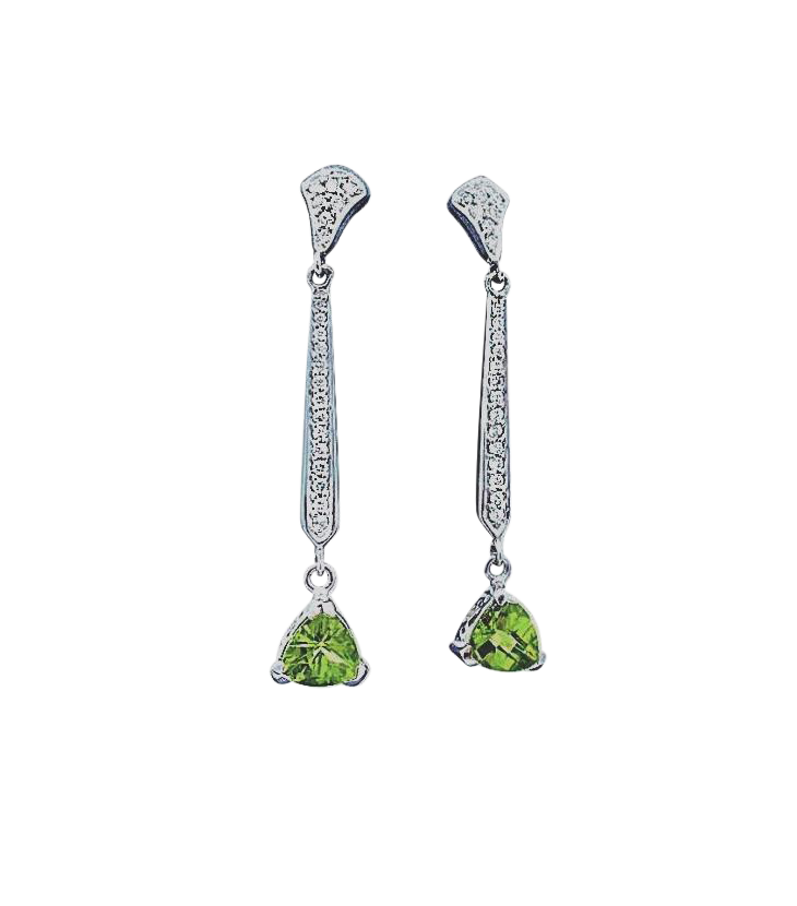 Peridot and Diamonds White Gold Earings