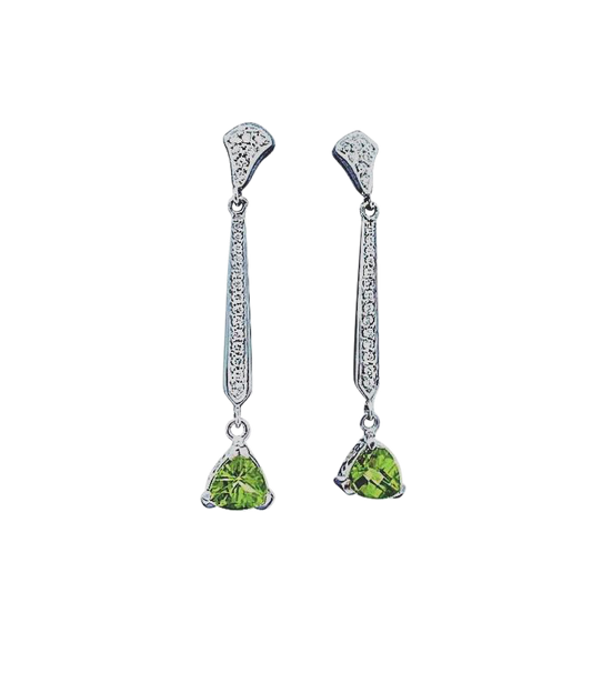 Peridot and Diamonds White Gold Earings