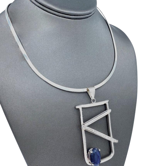Tanzanite and Diamonds SS Pendant and Neck Cuff Set