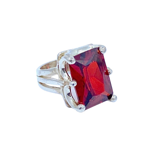 Crystal Quartz Red SS Ring