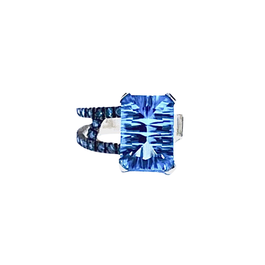 Swiss Blue Topaz and Blue Diamond SS Hugo Original ring