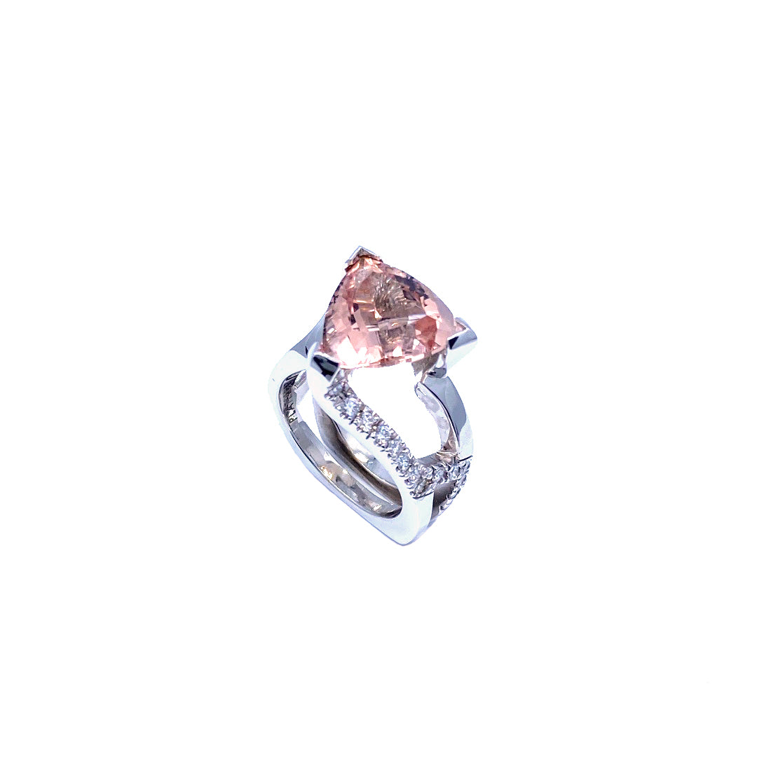 Triangle Shaped Morganite 14k White Gold Ring