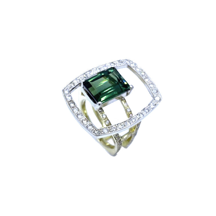 Green Tourmaline Hugo Signature Original Two Tone Gold Ring