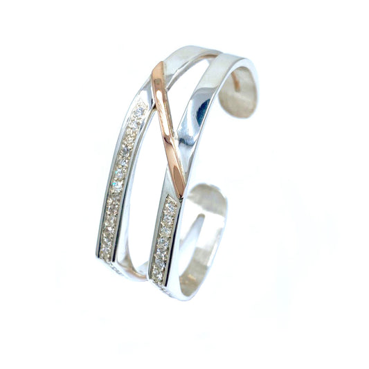 Hugo Original Signature Two Tone SS and Rose Gold White Diamond Bracelet