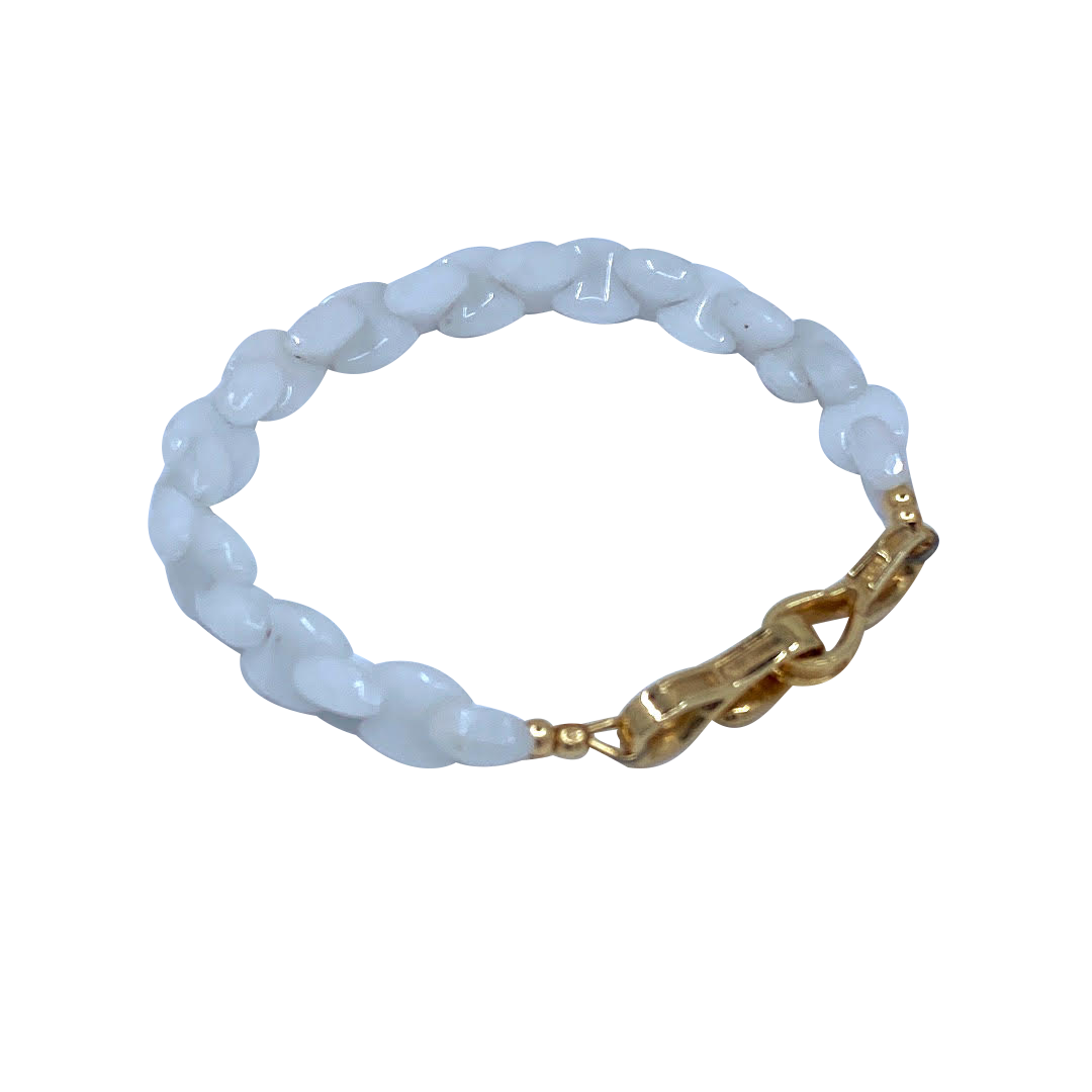 White Quartz with 14k Yellow Gold Clasp Hugo Original Link Bracelet