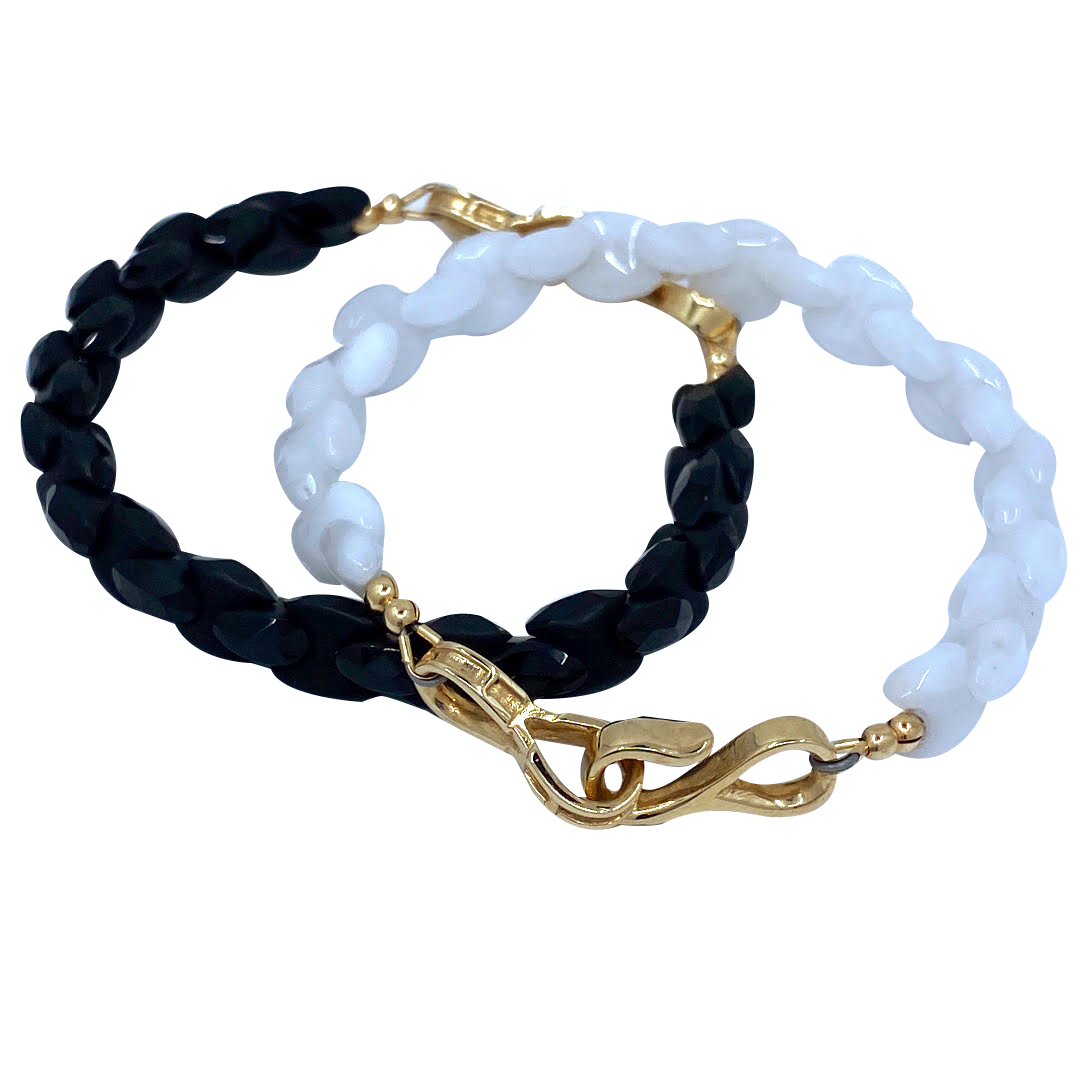 White Quartz with 14k Yellow Gold Clasp Hugo Original Link Bracelet