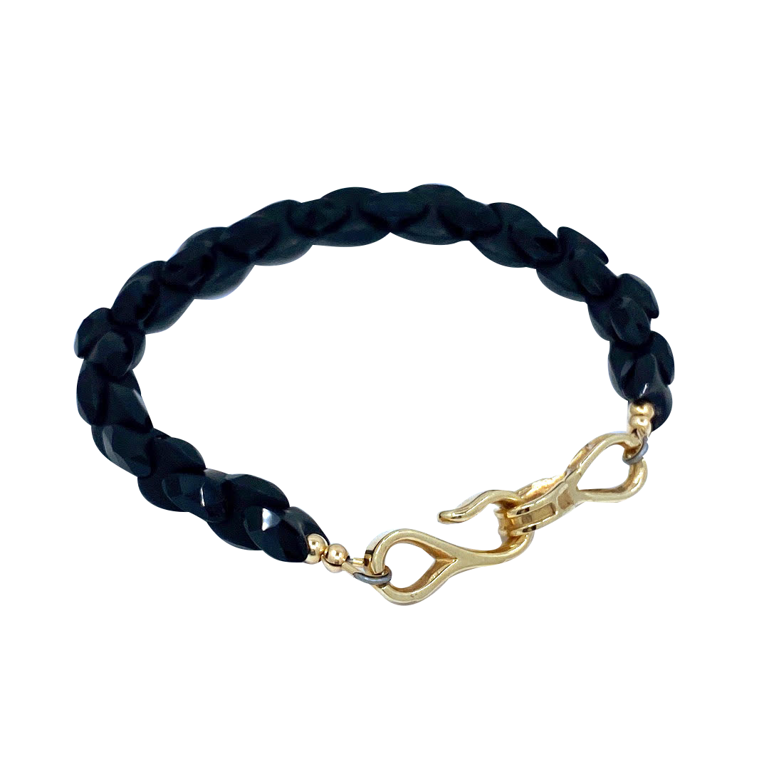 Black Faceted Onix with 14k Yellow Gold Clasp Hugo Original Bracelet