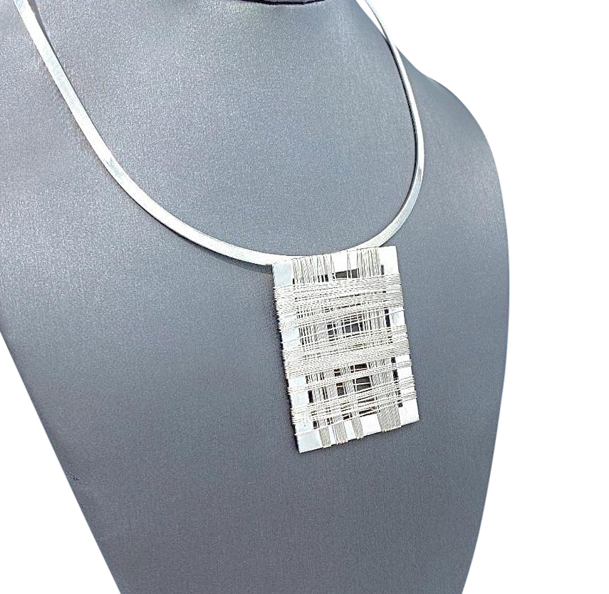Sterling Silver Neck Cuff and Strung Rectangle Pendant set