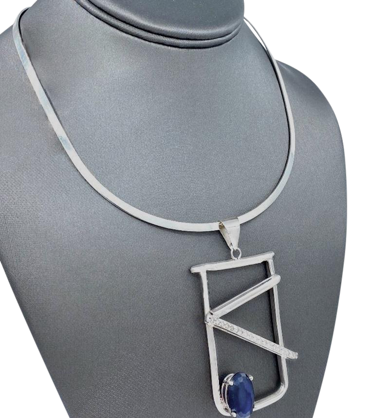 Tanzanite and Diamonds SS Pendant and Neck Cuff Set