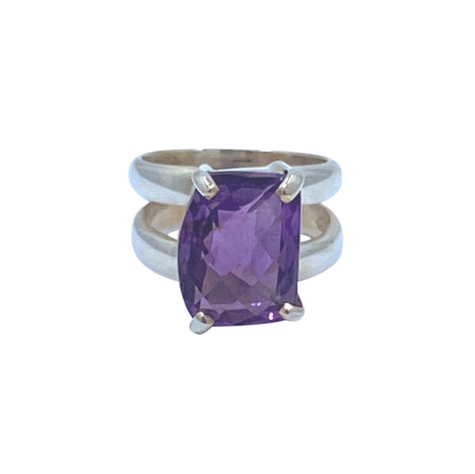 Crystal Quartz Purple SS Ring
