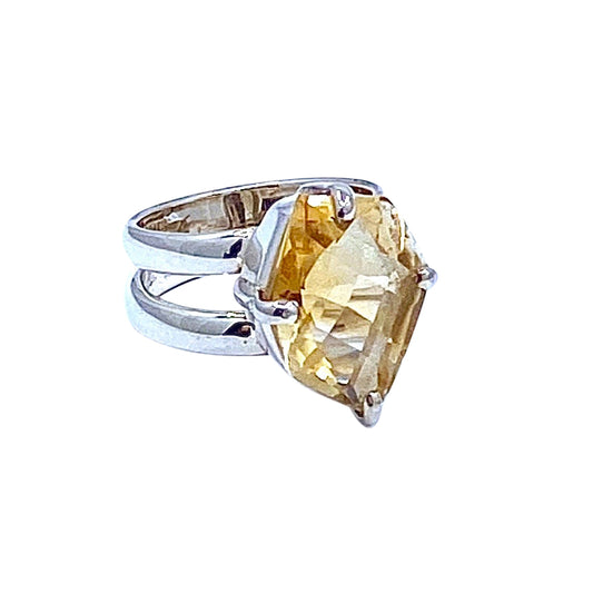 Yellow Citrine SS Ring