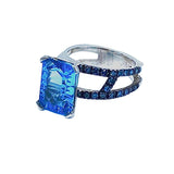 Swiss Blue Topaz and Blue Diamond SS Hugo Original ring