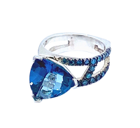 London Blue Topaz and Blue Diamonds SS Hugo signature Original ring