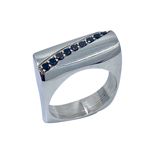 Diagonal Black Diamonds SS Ring