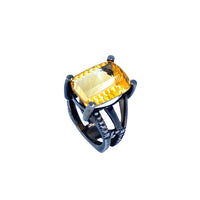 Yellow Citrine Black Gold Hugo signature Ring