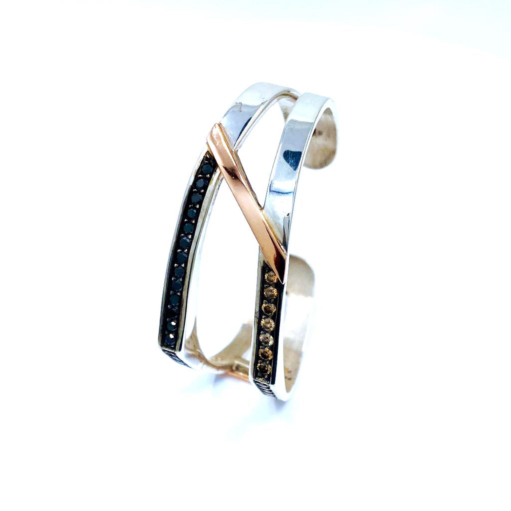 Hugo Signature SS and Gold Black/Champagne Diamond Two Tone Bracelet