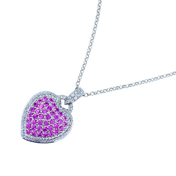 Rubíes and Diamonds White Gold Heart Necklace