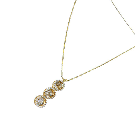 Triple Diamond Yellow Gold Necklace