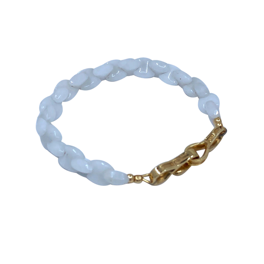 White Quartz with 14k Yellow Gold Clasp Hugo Original Link Bracelet